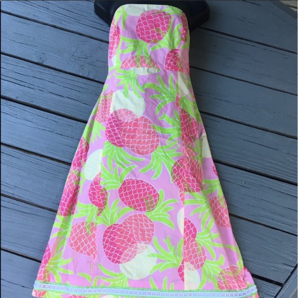 Lilly Pulitzer Strapless Dress 0 strapless sundress back cutout ties Y2K vintage - Picture 2 of 6